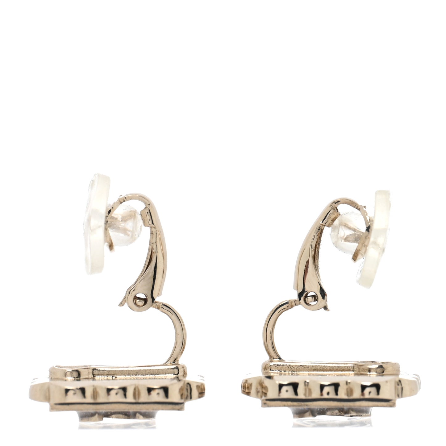 Resin CC Square Clip On Earrings Gold Black