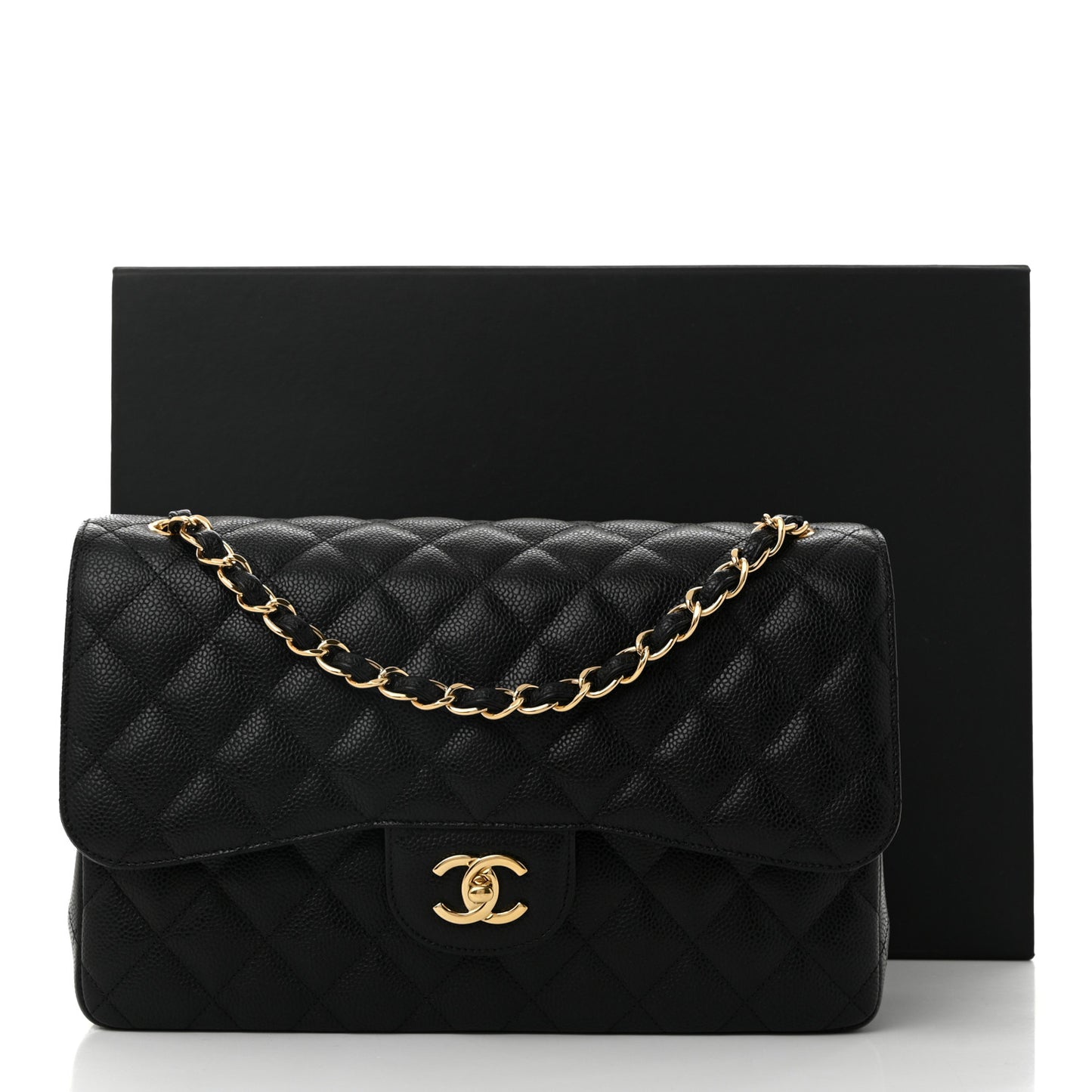 Caviar Quilted Jumbo Double Flap Black