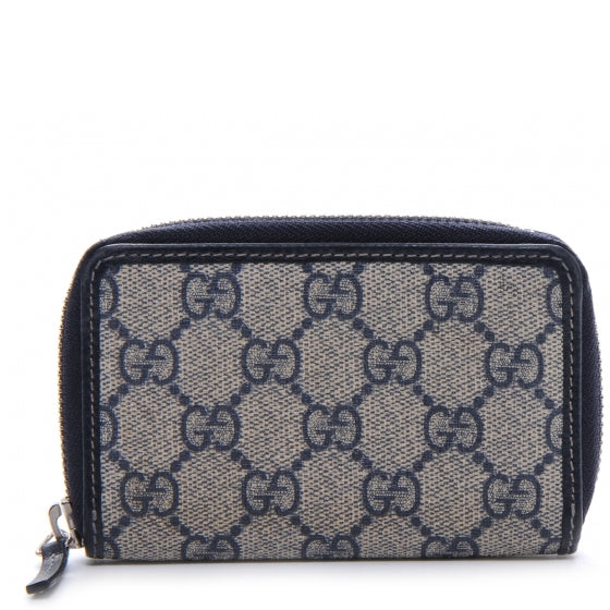GG Supreme Monogram Calfskin Compact Wallet Beige Blue
