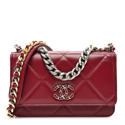 Chanel Lambskin Quilted Chanel 19 Wallet On Chain WOC Burgundy 1 of 10