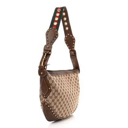 Gucci Monogram Web Studded Pelham Shoulder Bag Dark Brown 3 of 12