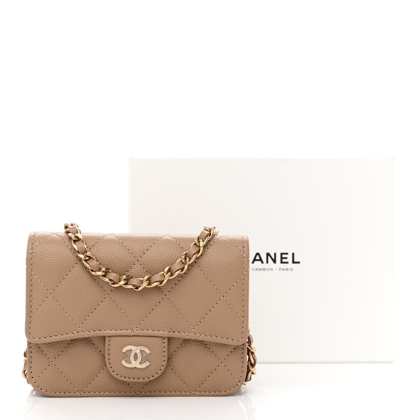 Caviar Quilted Mini Chain Bag Dark Beige