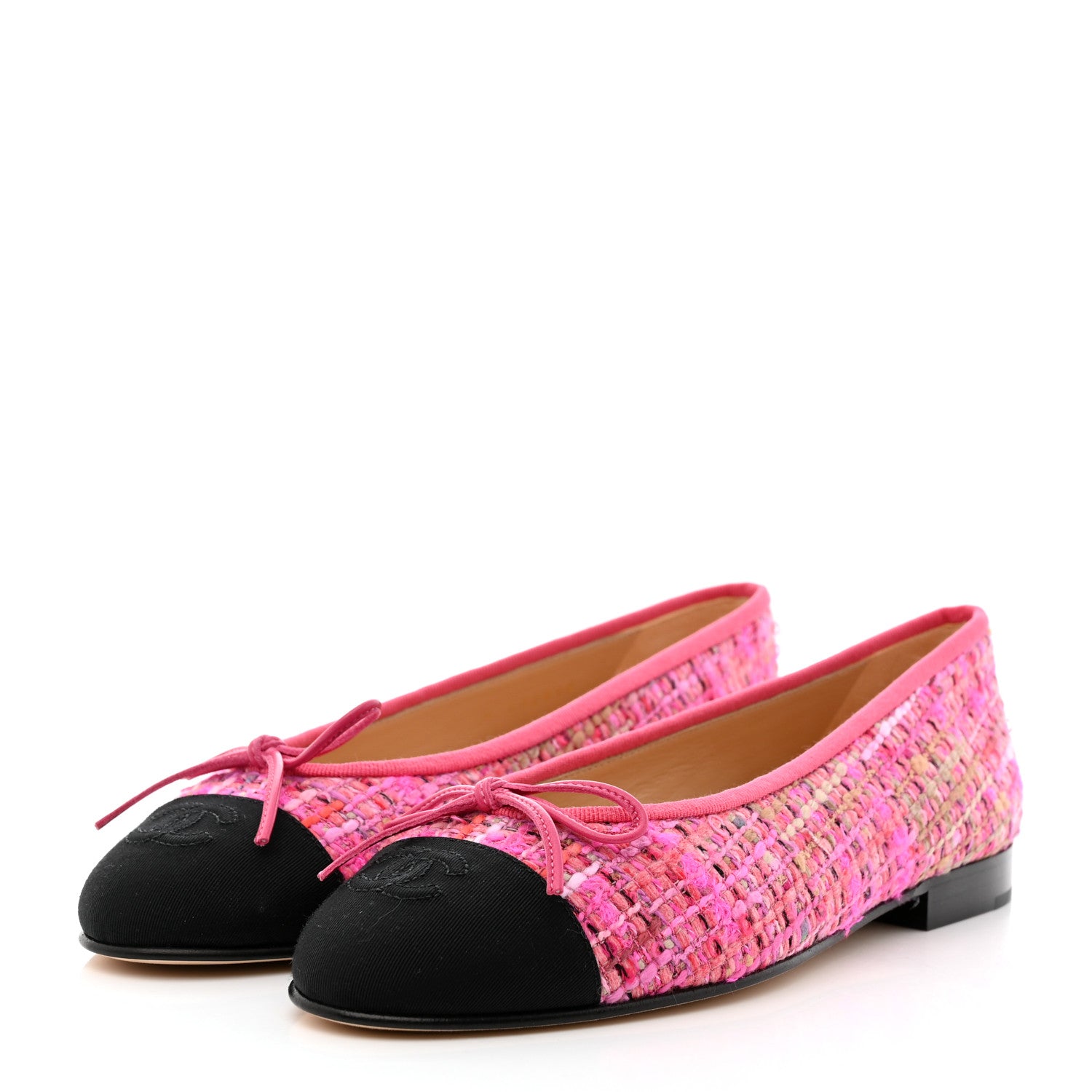 Chanel Tweed Cap Toe Ballerina Flats 37 Pink Black 3 of 9
