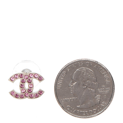 Chanel Crystal CC Earrings Matte Silver Pink 2 of 4