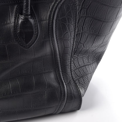 Celine Crocodile Embossed Calfskin Medium Phantom Luggage Black 18 of 19
