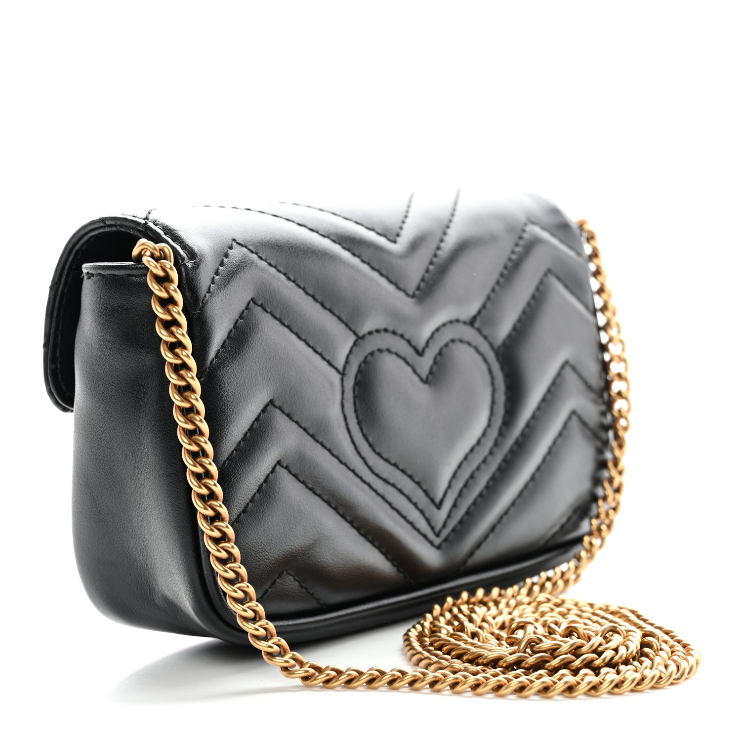 Gucci Calfskin Matelasse Super Mini GG Marmont Shoulder Bag Black 3 of 11