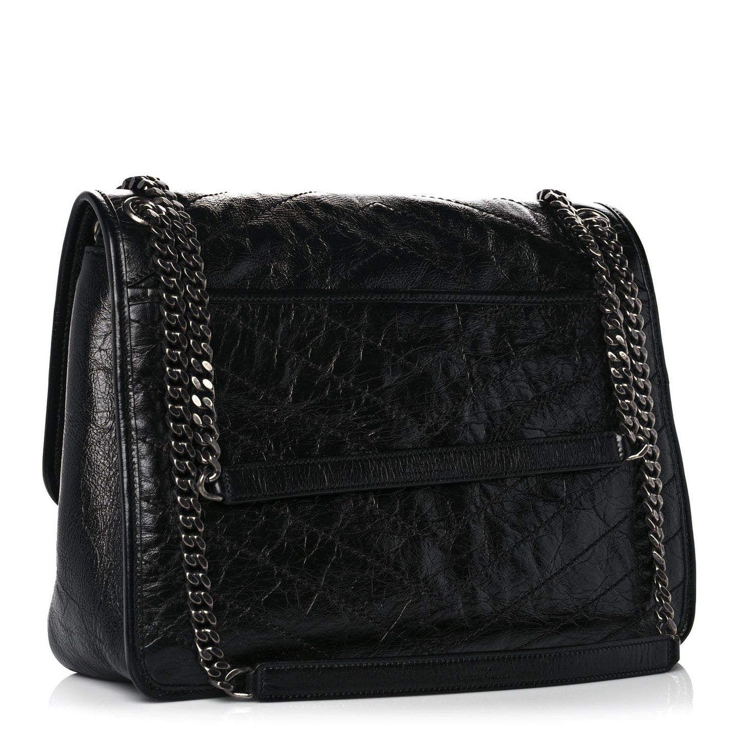 Crinkled Calfskin Matelasse Monogram Large Niki Chain Satchel Black