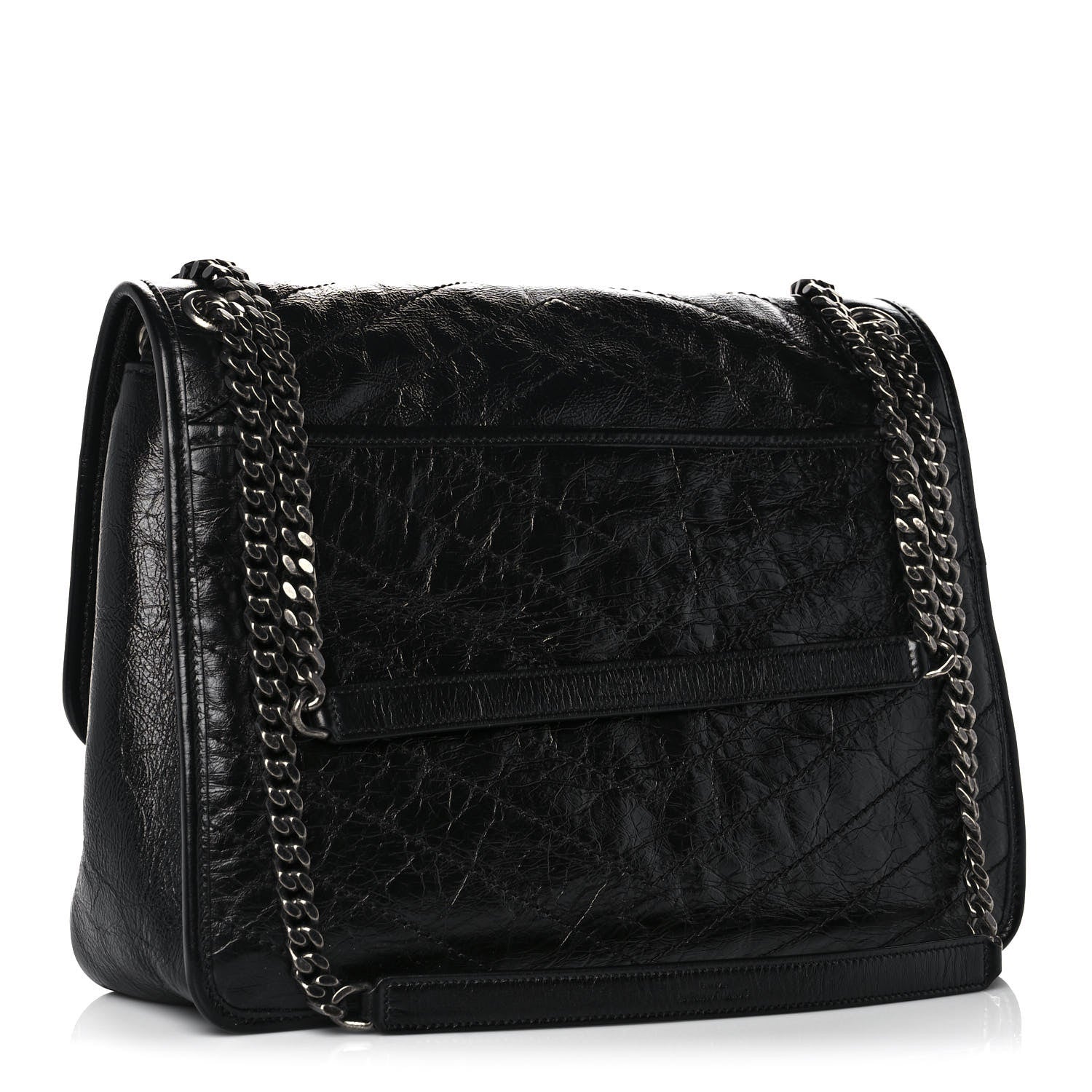 Saint Laurent Crinkled Calfskin Matelasse Monogram Large Niki Chain Satchel Black 3 of 11