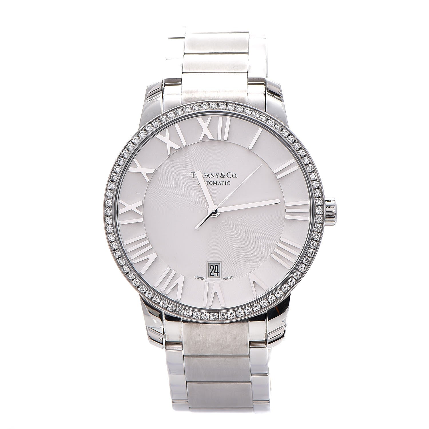 Tiffany Stainless Steel Diamond Bezel 37mm Atlas 3-Hand Automatic Watch 1 of 8