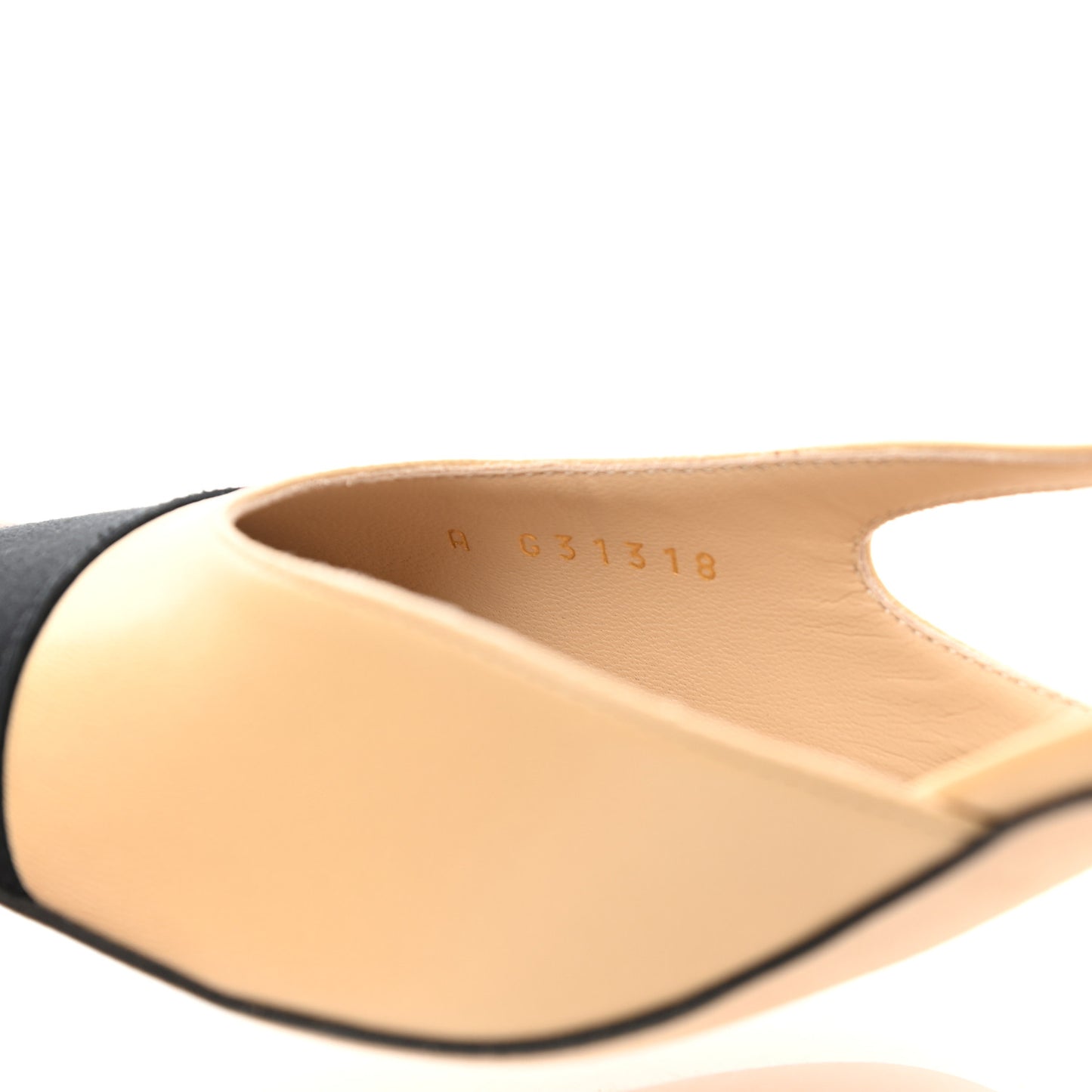 Goatskin Grosgrain Cap Toe CC Slingback Pumps 38.5 Beige Black