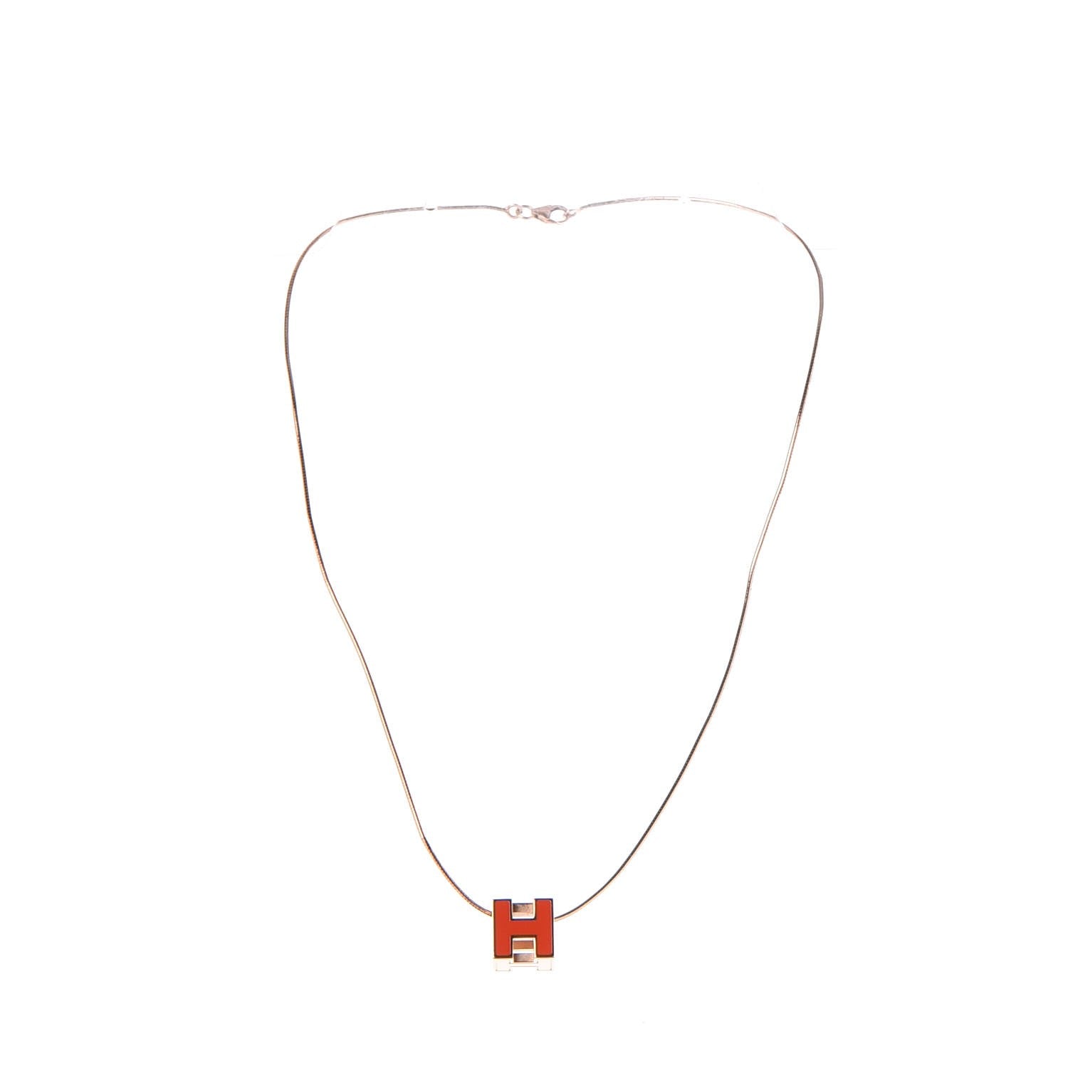 Hermes Rose Gold Lacquered Cage d'H Pendant Necklace Orange Fonce 3 of 8