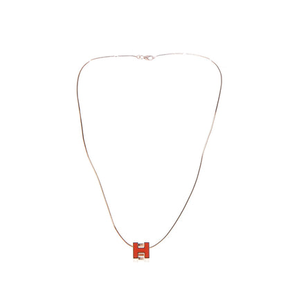 Hermes Rose Gold Lacquered Cage d'H Pendant Necklace Orange Fonce 3 of 8