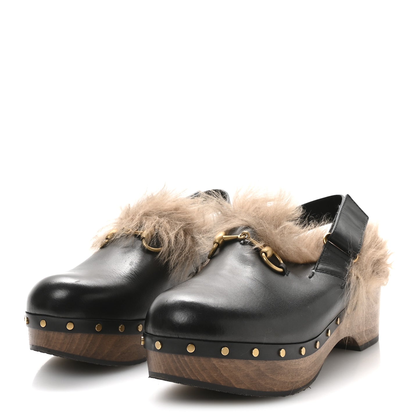 Calfskin Fur Horsebit Amstel Slingback Clogs 40 Black Naturale