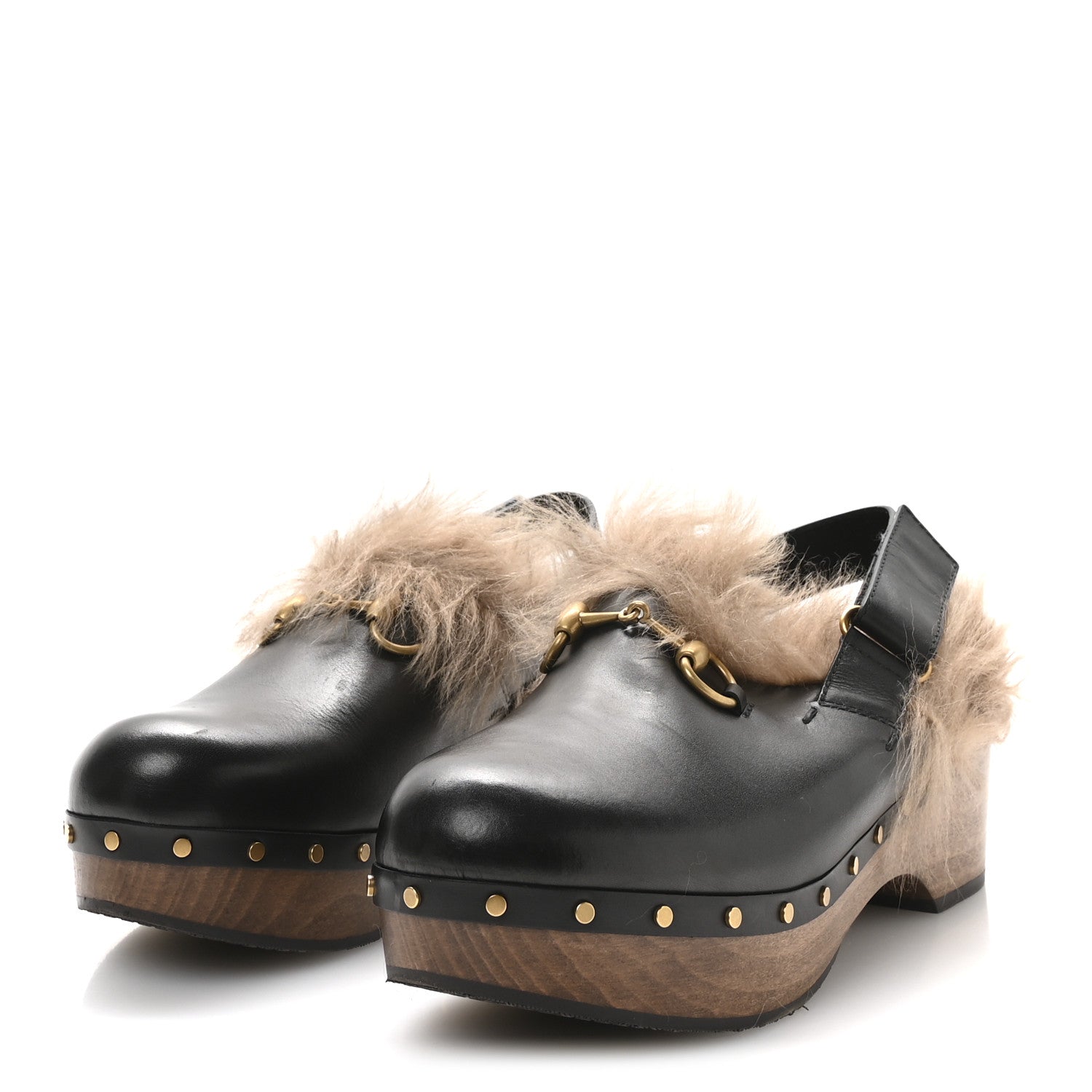 Gucci Calfskin Fur Horsebit Amstel Slingback Clogs 40 Black Naturale 4 of 8