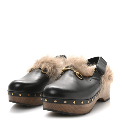 Gucci Calfskin Fur Horsebit Amstel Slingback Clogs 40 Black Naturale 4 of 8