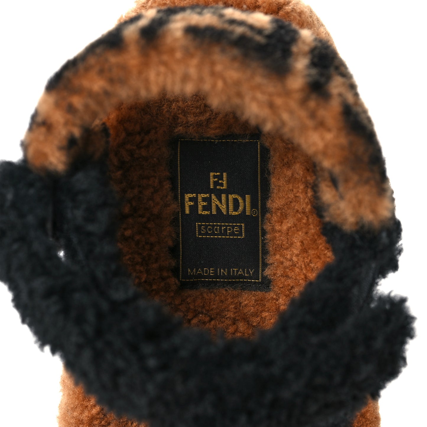 Shearling FF Fendi Feel Sandals 38.5 Tobacco Black