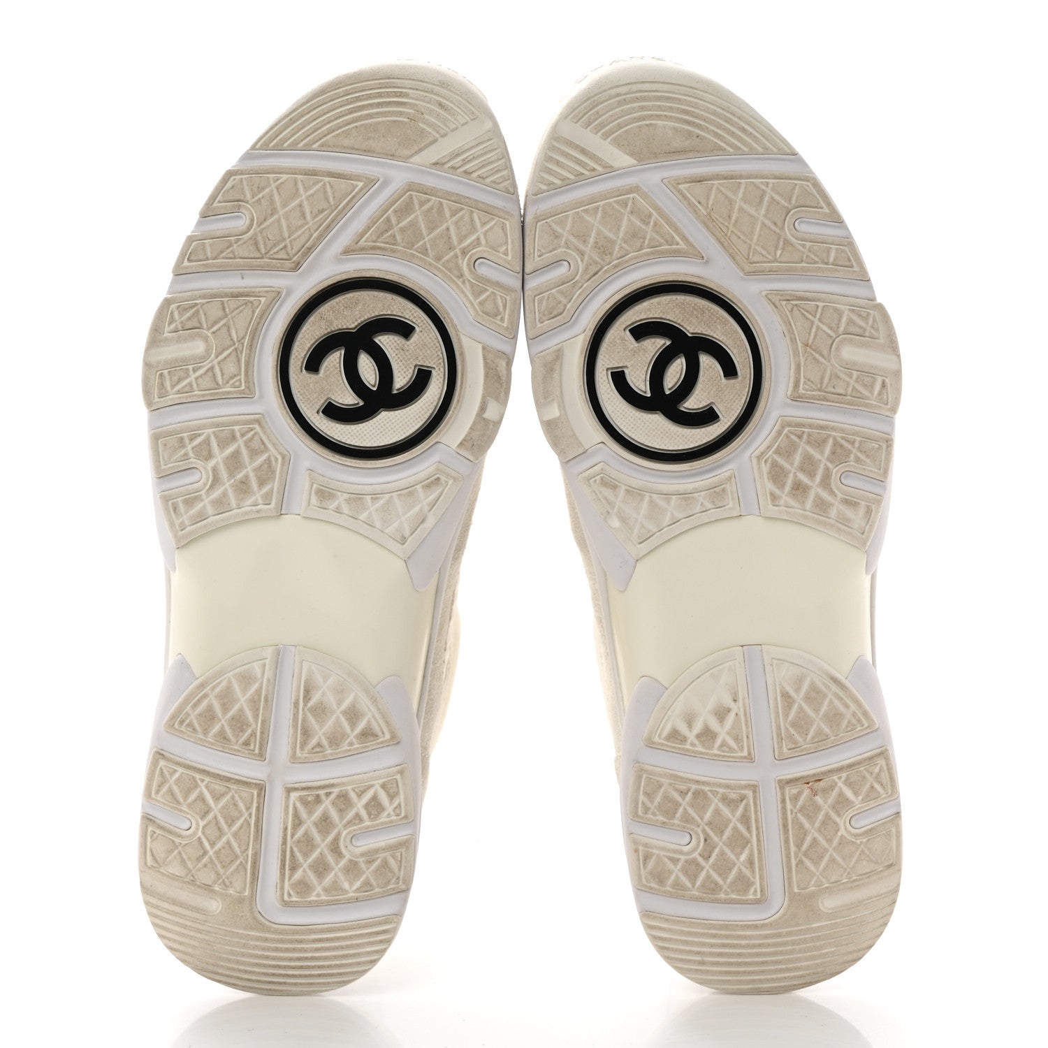 Chanel Suede Calfskin Fabric CC Sneakers 38.5 White 5 of 11