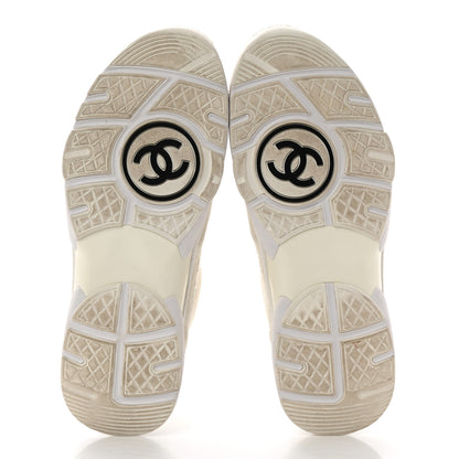 Chanel Suede Calfskin Fabric CC Sneakers 38.5 White 5 of 11