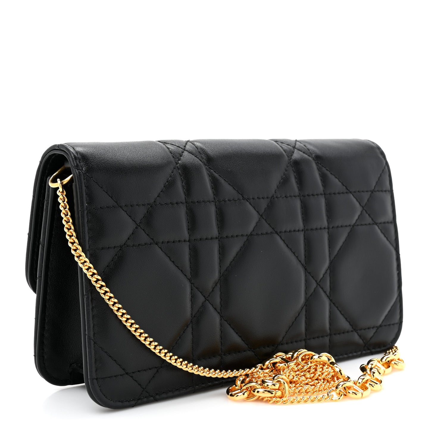 Lambskin Macrocannage Miss Caro Pouch With Chain Black