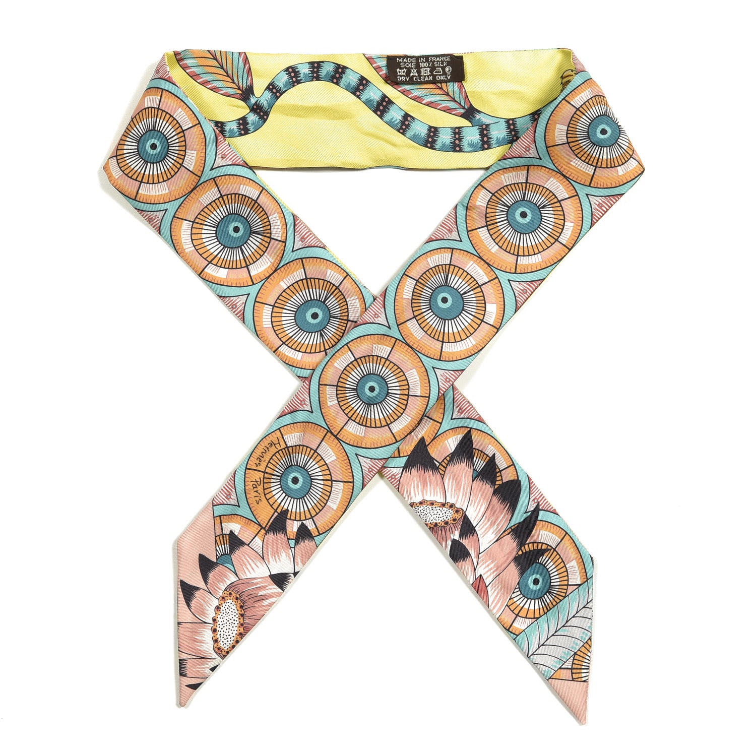 Hermes Silk Savana Dance Twilly Orange Vert Jaune 1 of 3