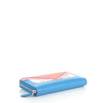 Fendi Vitello Elite Crystal Eye Monster Zip Around Wallet Royal Blue Papavero Multicolor 4 of 7