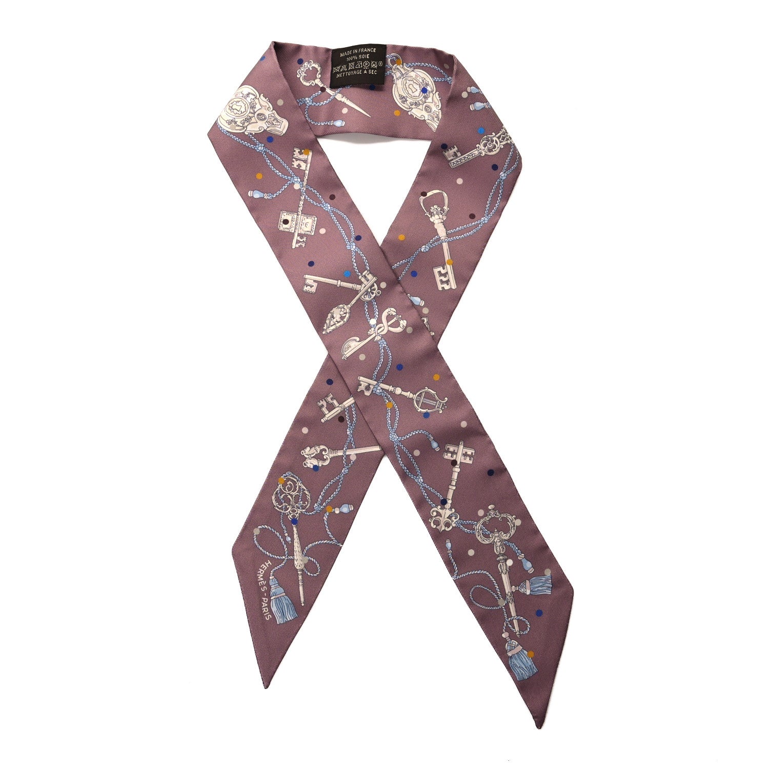 Hermes Silk Les Cles A Pois Twilly Marron Glace Gris 1 of 4
