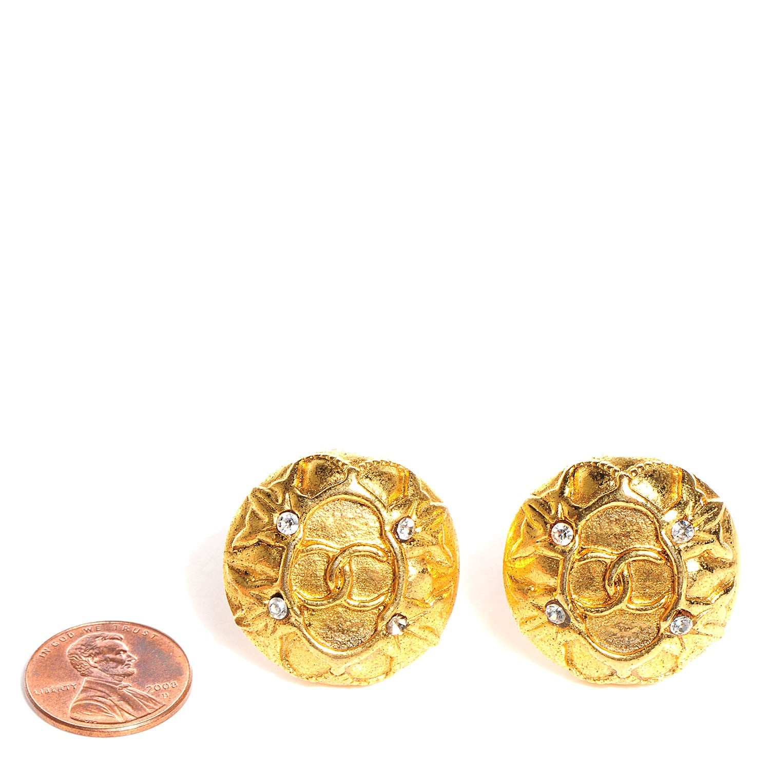 Chanel Crystal CC Clip On Earrings Gold 2 of 4
