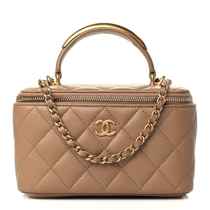 Chanel Lambskin Quilted Metal Small Top Handle Vanity Case With Chain Beige 1 of 12