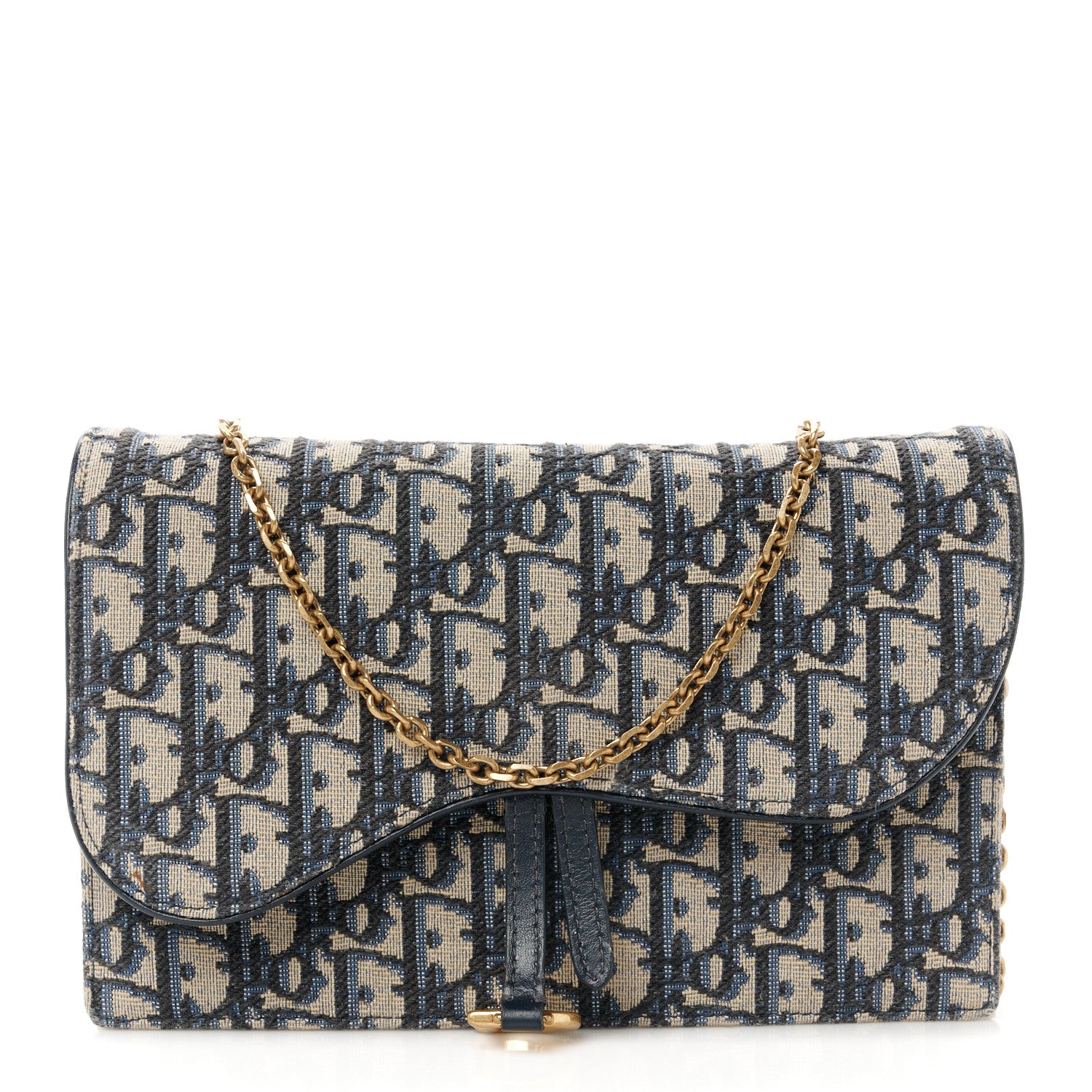 Christian Dior Oblique Saddle Chain Pouch Blue 1 of 9