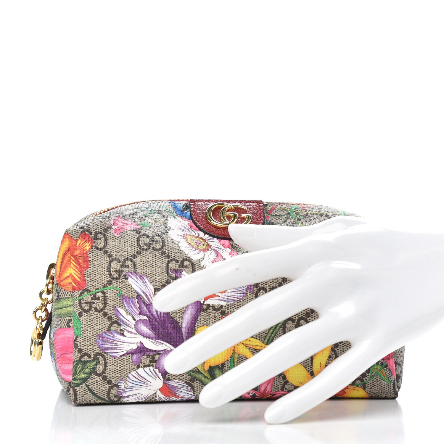 Gucci Soft GG Supreme Monogram Flora Calfskin Medium Ophidia Cosmetic Case Beige Ebony Multicolor Rosso 2 of 10