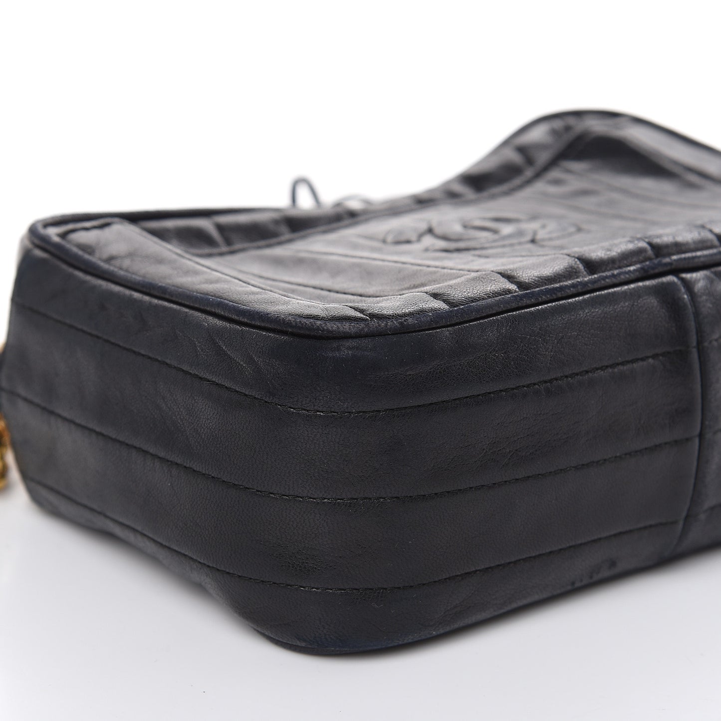 Lambskin Vertical Quilted Tassel Camera Case Black