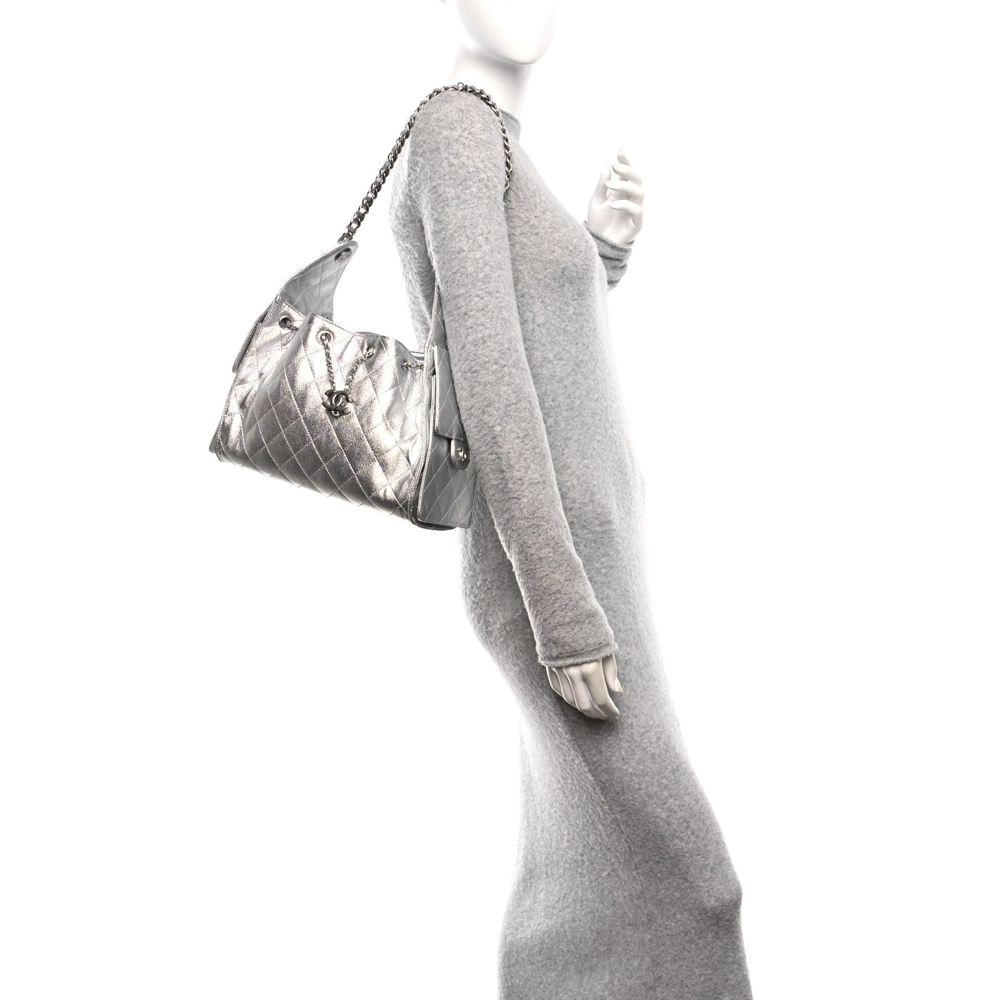 Metallic Caviar Quilted Small Chanel 25 Handbag Silver