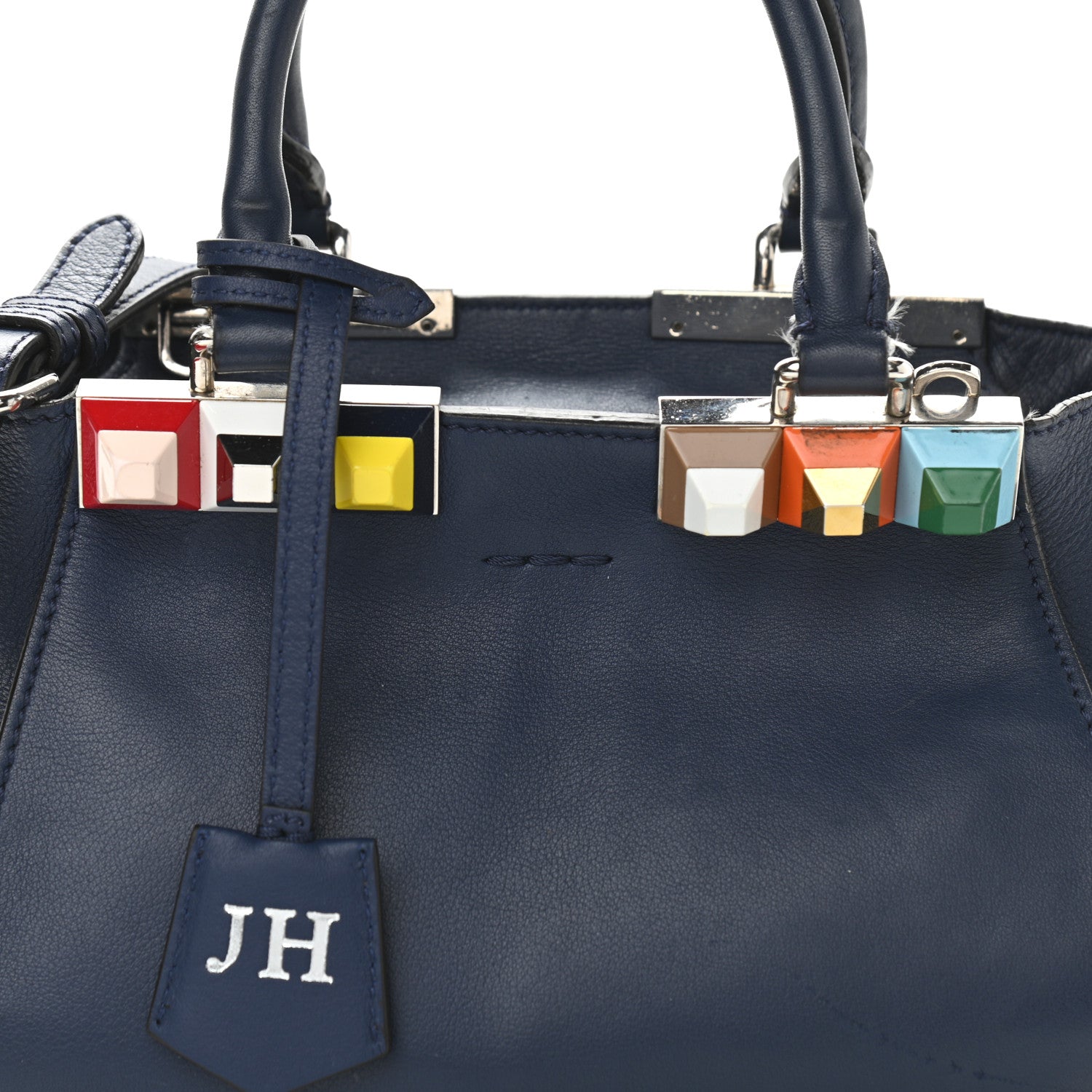 Fendi Vitello Dolce Studded Mini 3Jours Tote Blueberry Multicolor 8 of 14