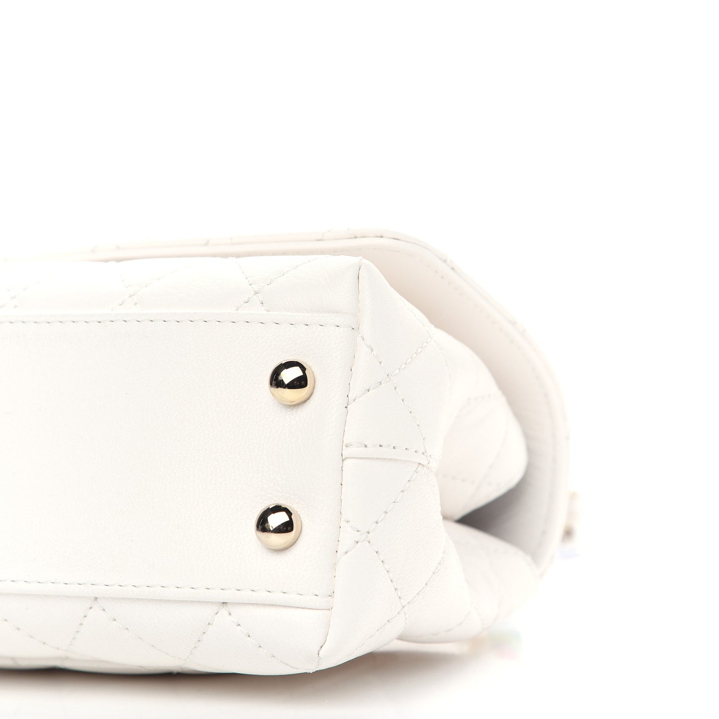 Goatskin Quilted Extra Mini Rainbow Coco Handle Flap White