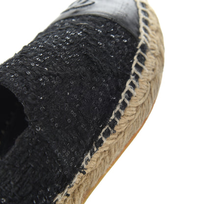 Chanel Tweed Patent Goatskin Sequin CC Espadrilles 38 Black 13 of 19