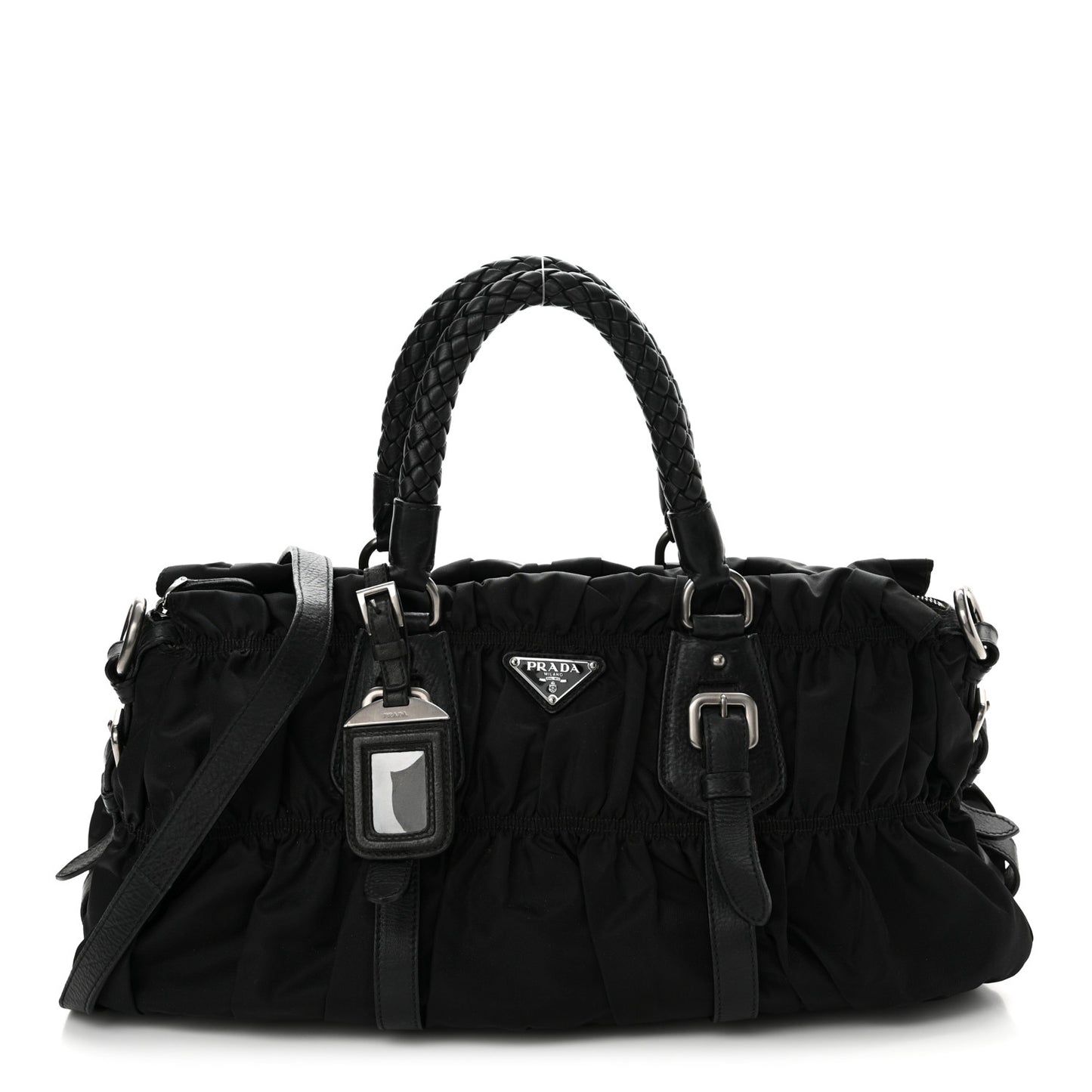 Tessuto Nylon Nappa Braided Gaufre Shopping Satchel Black