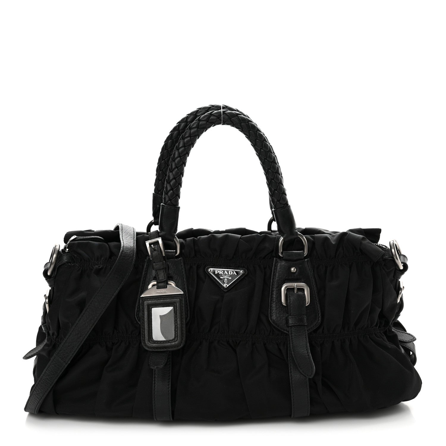 Prada Tessuto Nylon Nappa Braided Gaufre Shopping Satchel Black 1 of 13