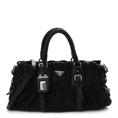 Prada Tessuto Nylon Nappa Braided Gaufre Shopping Satchel Black 1 of 13