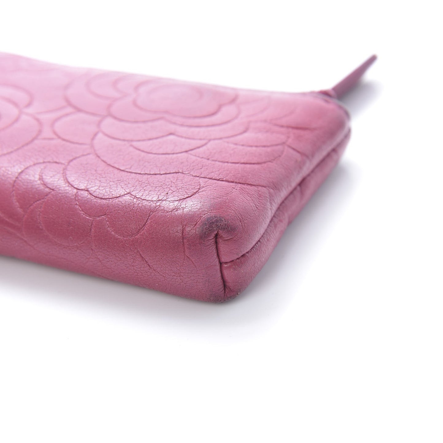 Lambskin Camellia Embossed Key Holder Case Fuchsia