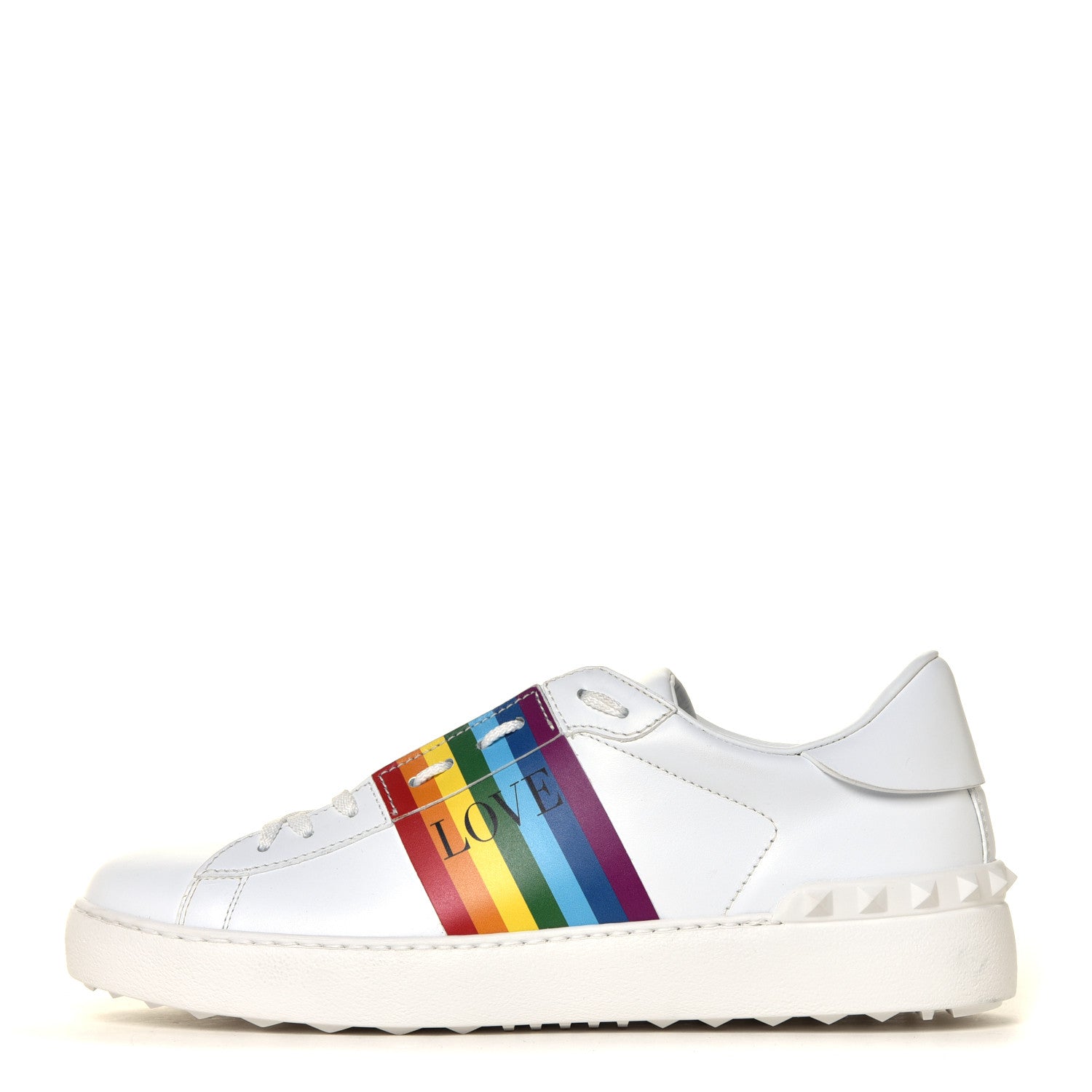 Valentino Garavani Calfskin Rainbow Printed Rockstud Open Sneakers 40 White Multicolor 2 of 16