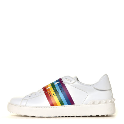 Valentino Garavani Calfskin Rainbow Printed Rockstud Open Sneakers 40 White Multicolor 2 of 16