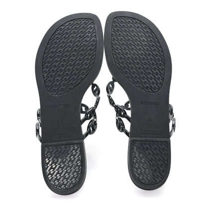 Hermes Rubber Chaine d'Ancre Island Sandals 39 Black 6 of 9
