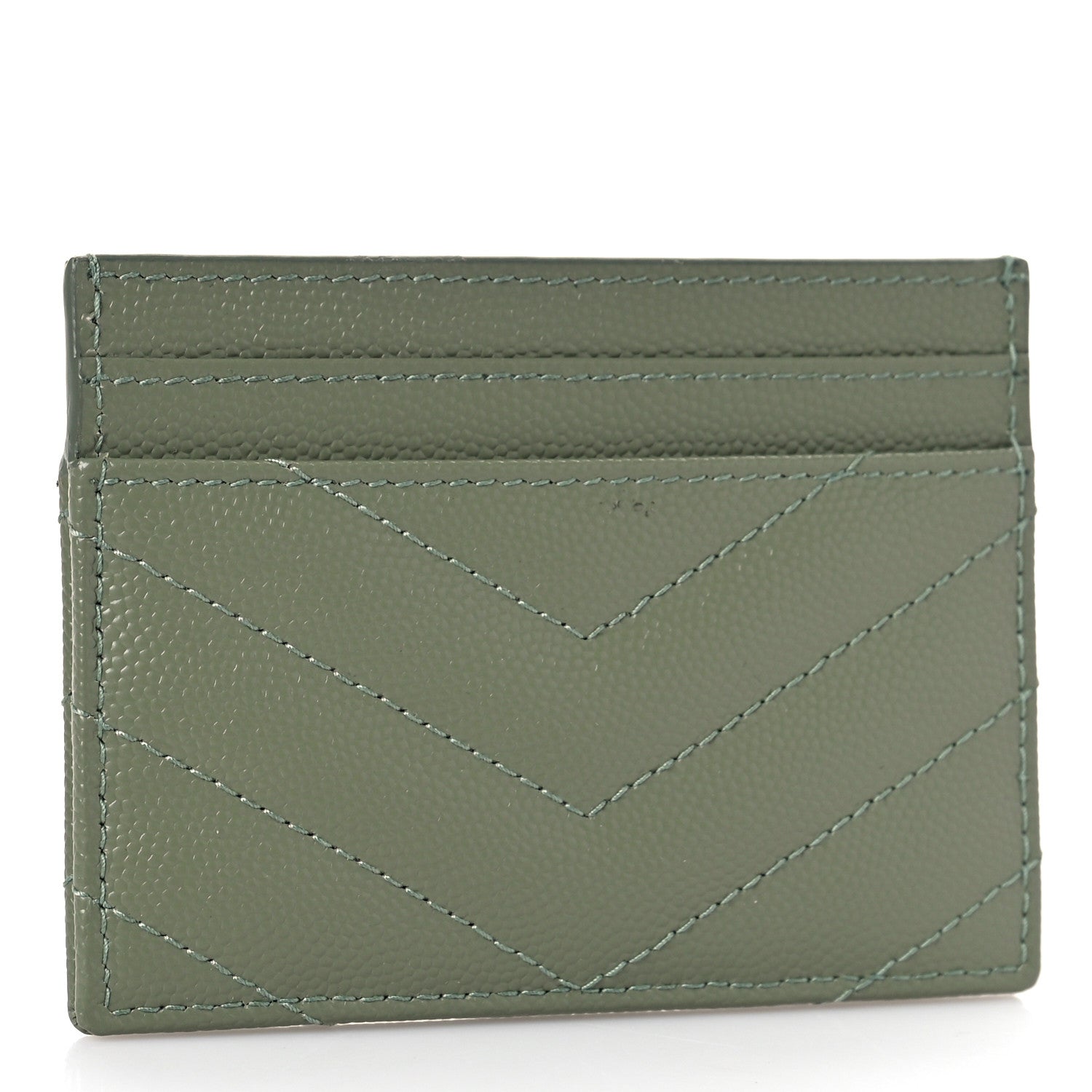 Saint Laurent Grain De Poudre Matelasse Chevron Monogram Credit Card Case Light Sage 3 of 9