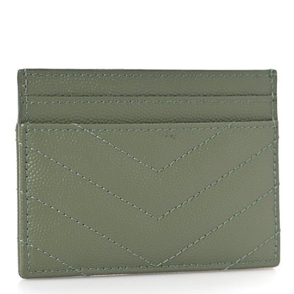 Saint Laurent Grain De Poudre Matelasse Chevron Monogram Credit Card Case Light Sage 3 of 9