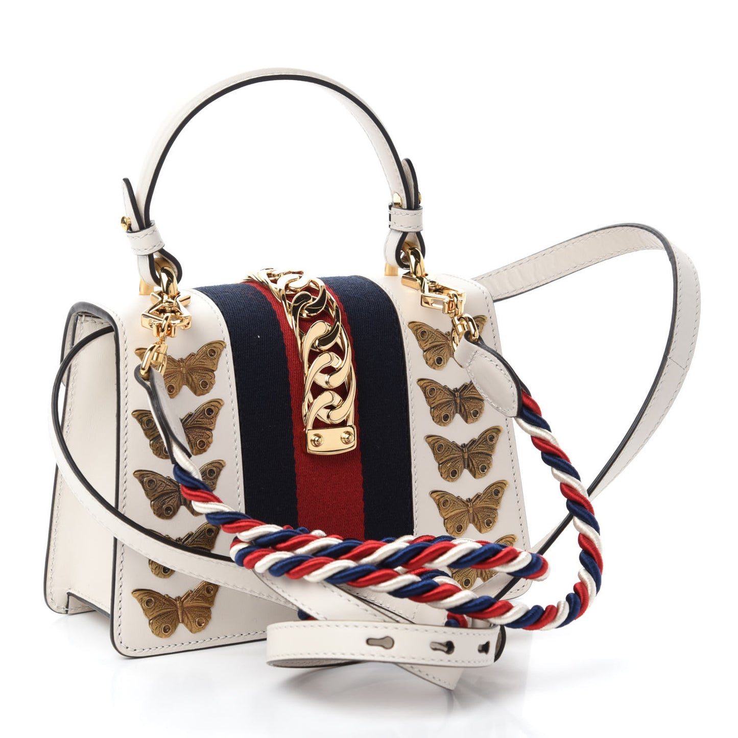 Calfskin Animal Studs Mini Sylvie Top Handle Bag White