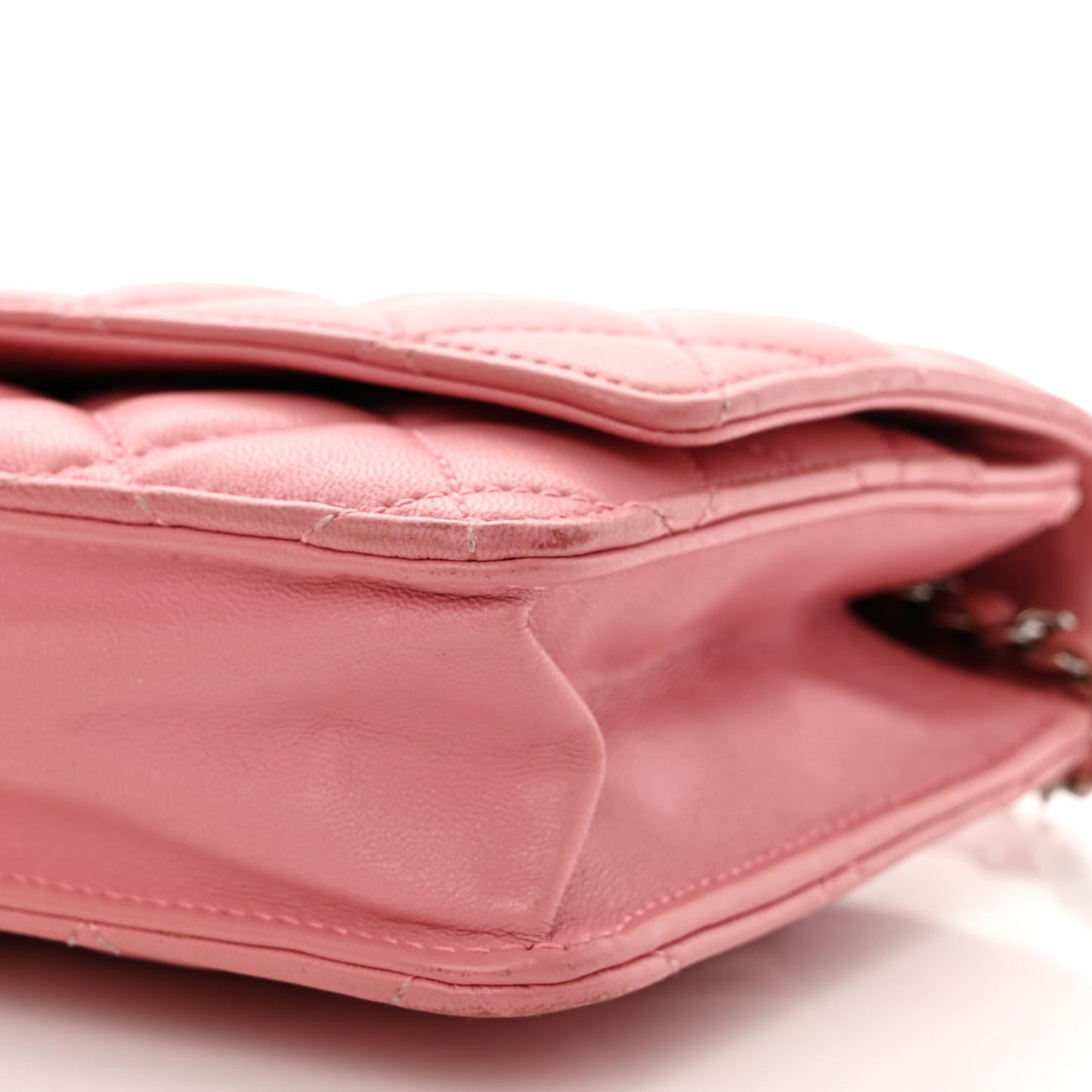 Lambskin Quilted Wallet On Chain WOC Pink