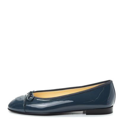 Chanel Patent CC Cap Toe Ballerina Flats 39 Navy 1 of 10