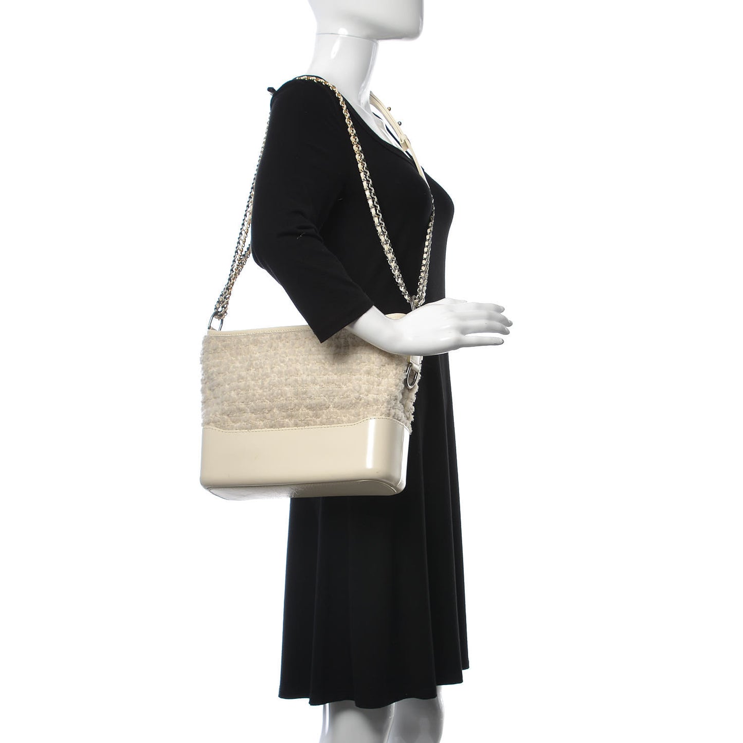 Tweed Calfskin Quilted Medium Gabrielle Hobo Ivory