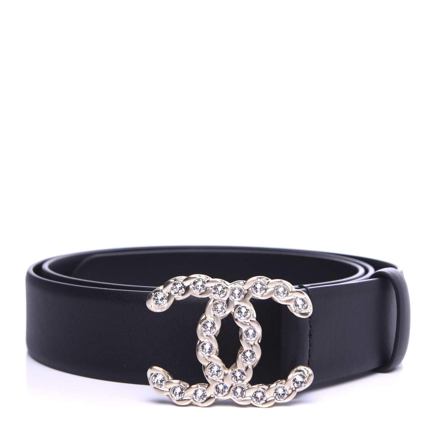 Chanel Calfskin Crystal Pearls Coronation CC Belt 95 38 Black 1 of 5