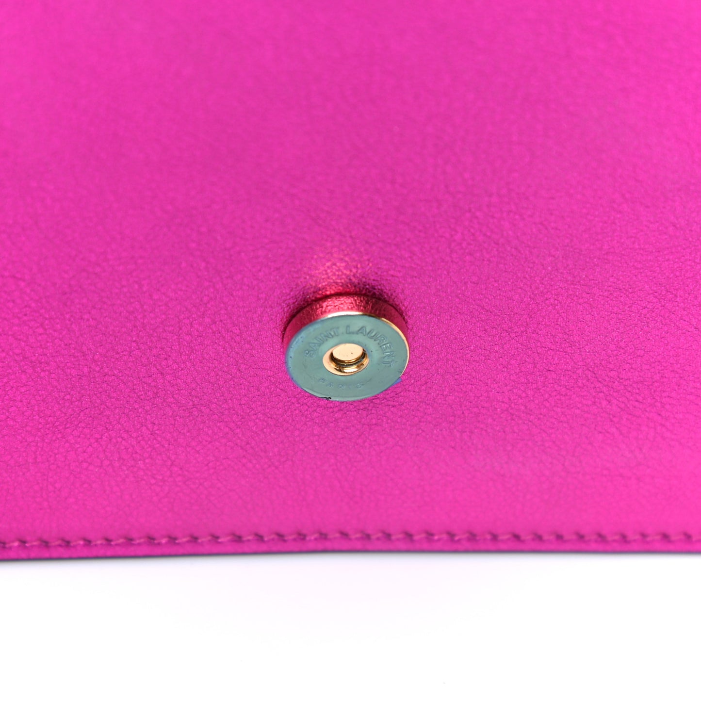Metallic Calfskin Classic Monogram Kate Tassel Chain Wallet Fuchsia